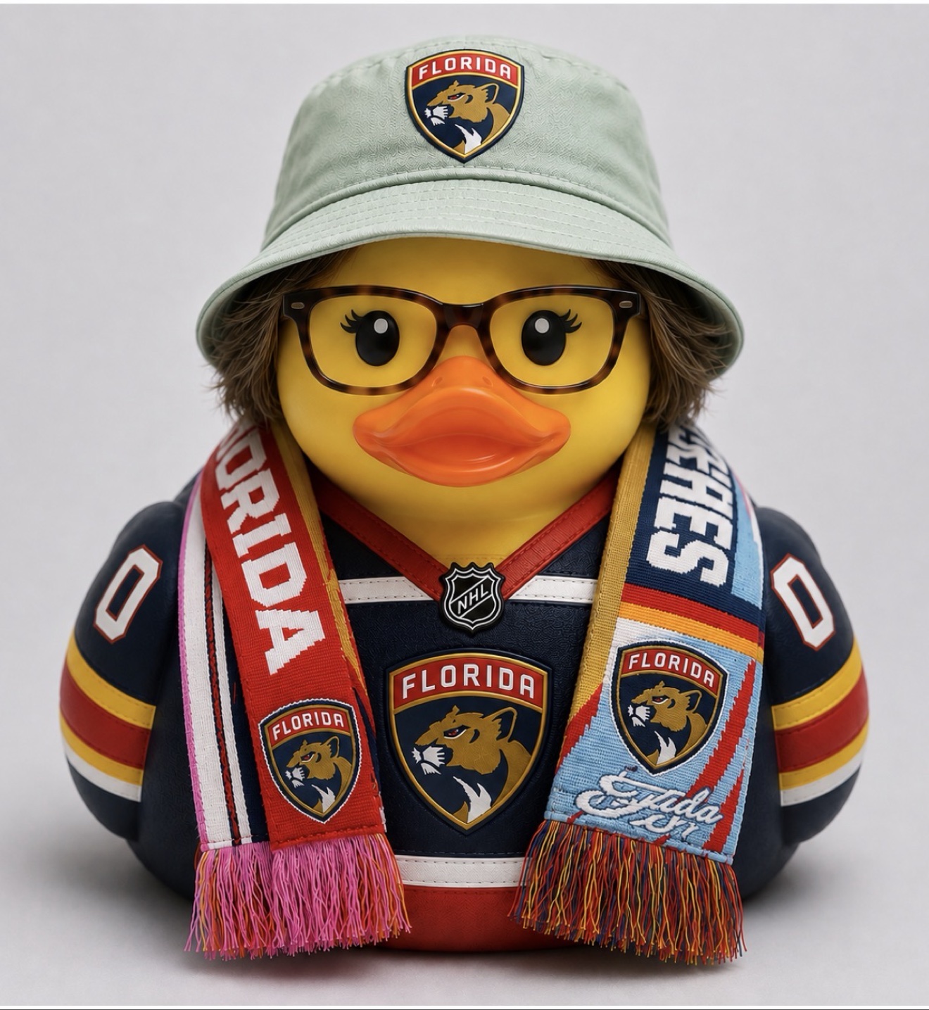 Duck in Florida Panthers hockey gear